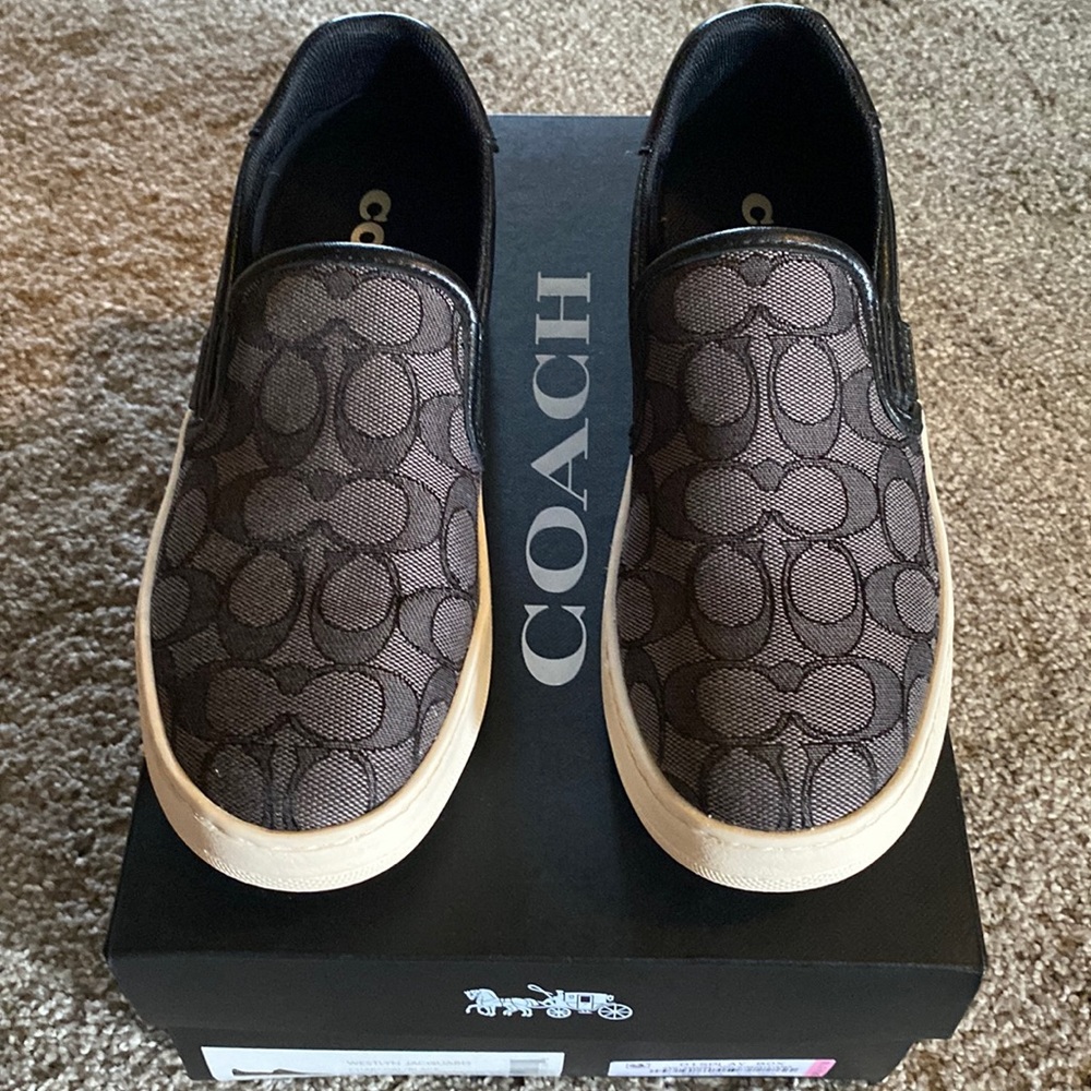 COACH WESTLYN JACQUARD SLIPON TENNIS SHOES  SIZE 6    Charcoal/Black Like new